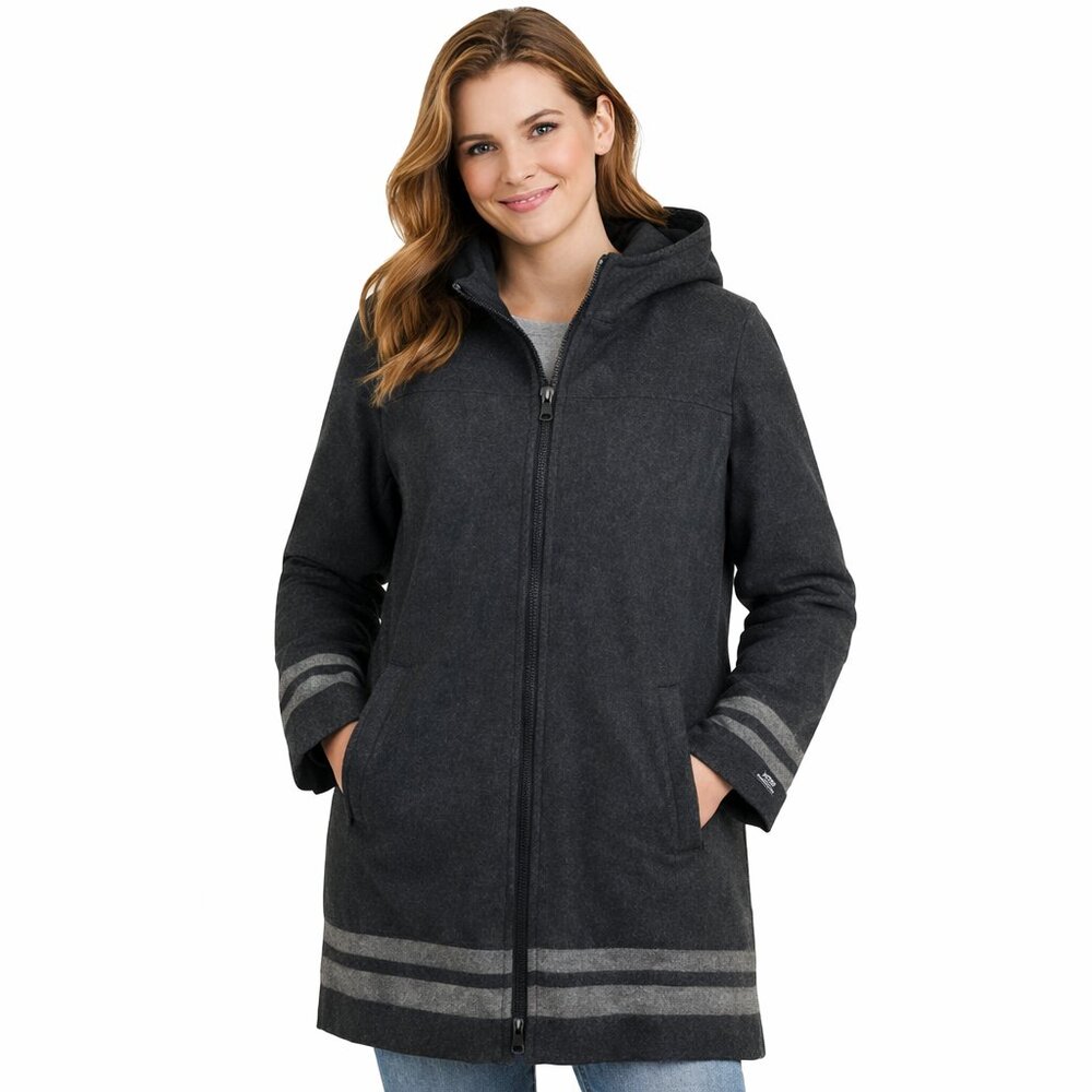 Steve Madden SM2 Womens Sz M 100% Pure Merino Wool Hooded Pea Coat Gray